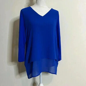 Michael Kors Blue 3/4 Sleeves V-neck Flowing Billowy Blouse Women’s Size M